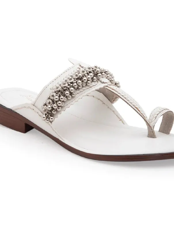 Ghugroo Love - White Handcrafted Kolhapuri Flats