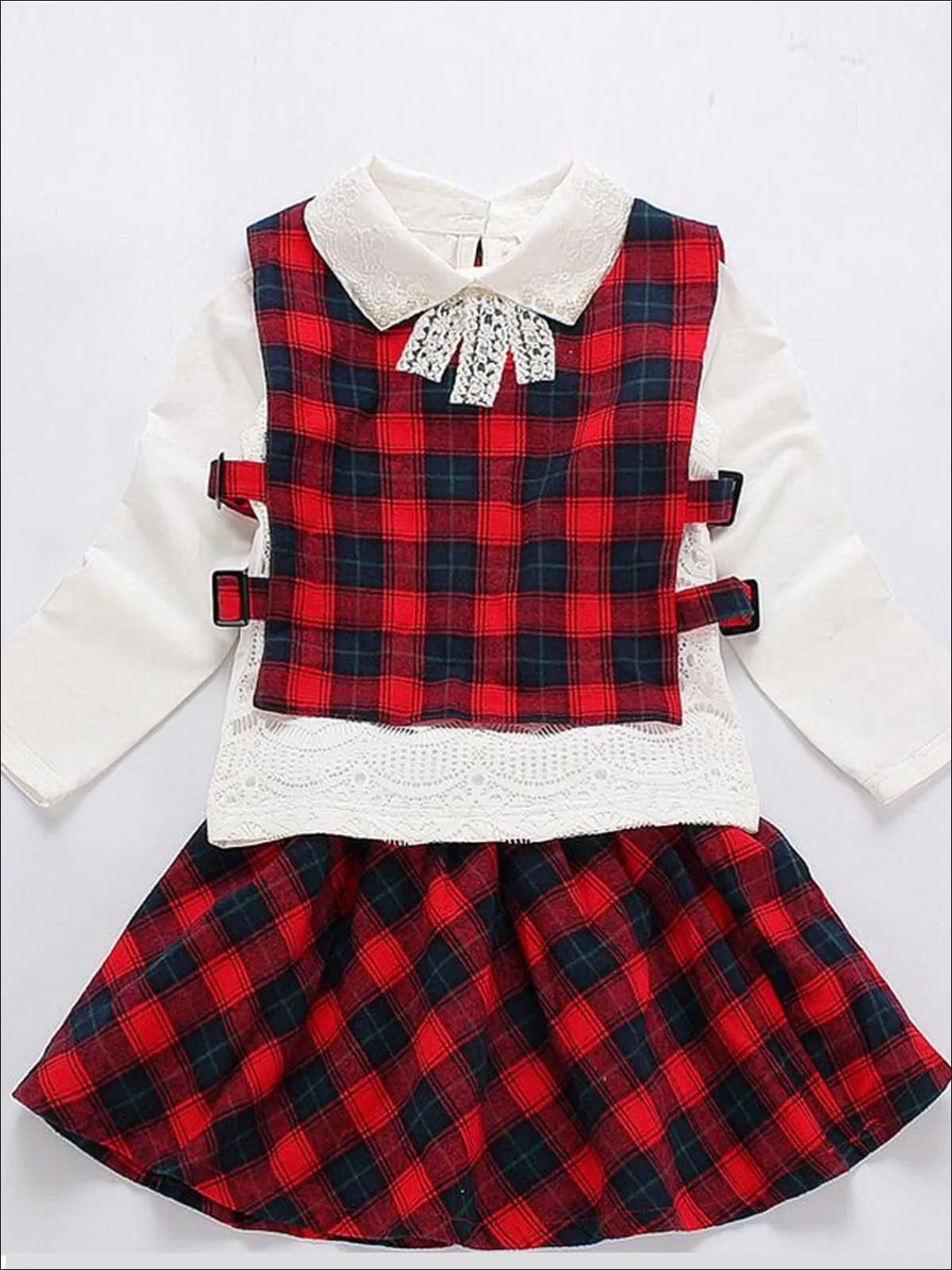 Gingham Study Hall Blouse, Vest And Skirt Set