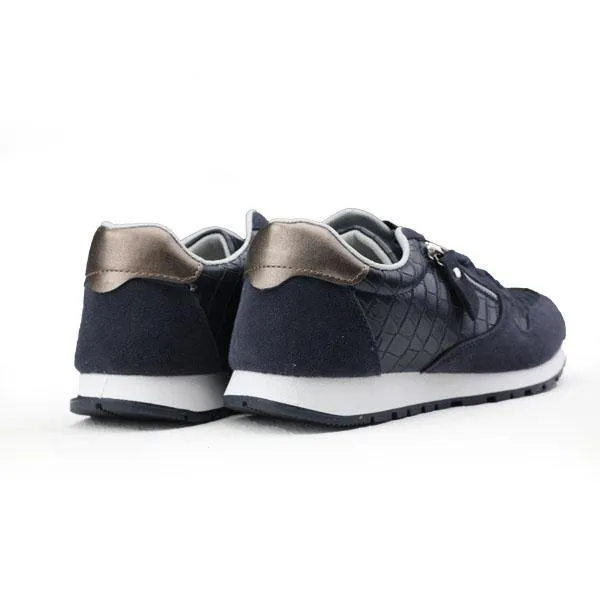 GIRLS LACE UP WITH ZIPPER TRAINERS - NAVY BLUE