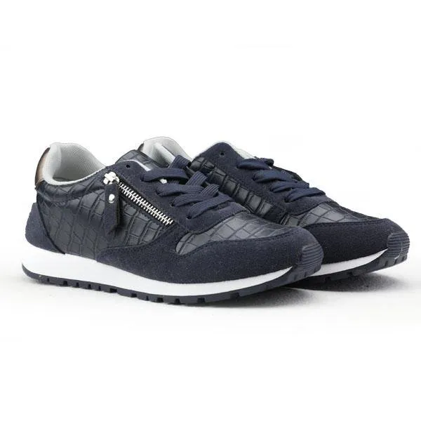 GIRLS LACE UP WITH ZIPPER TRAINERS - NAVY BLUE