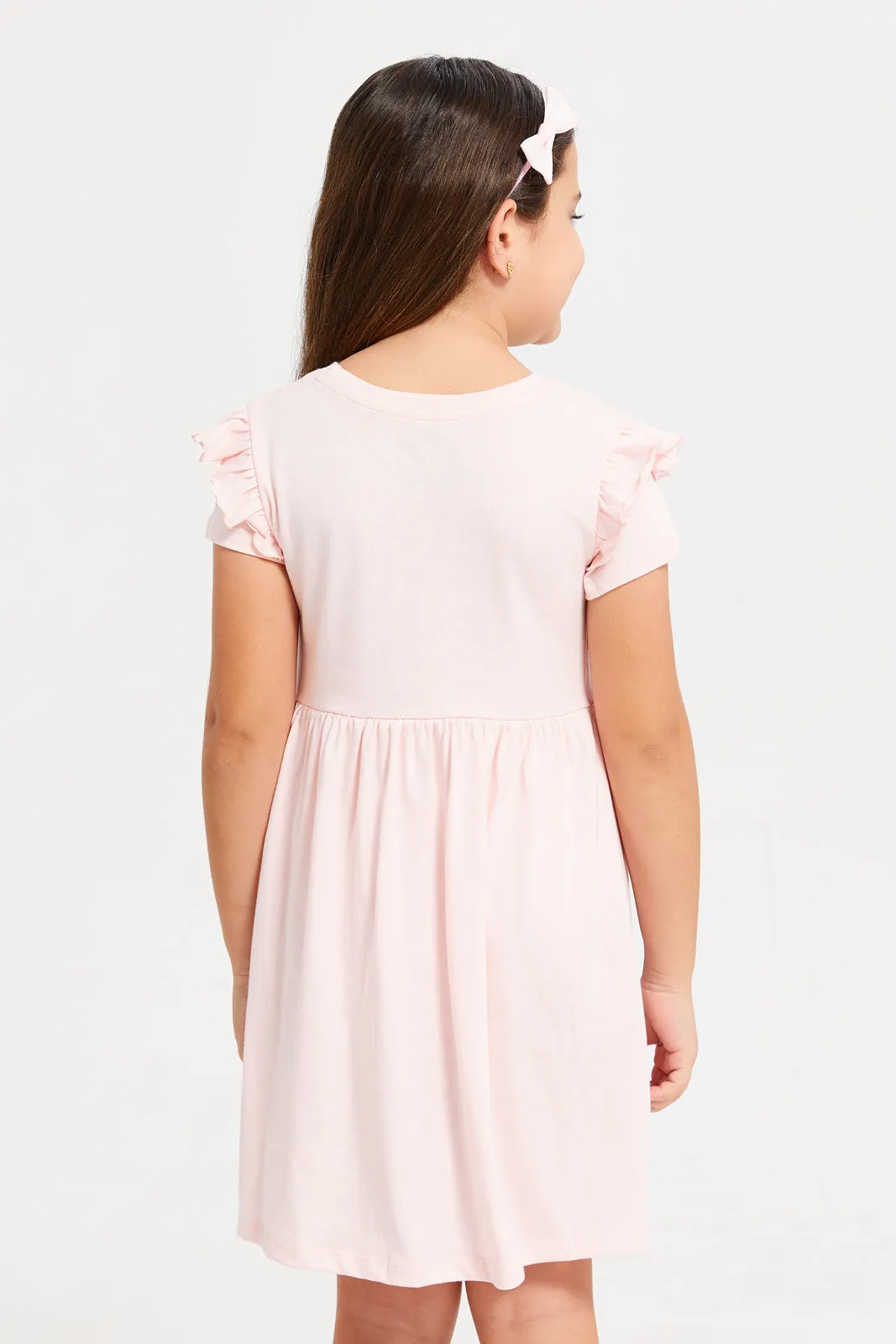 Girls Pink Embellished Frilled Short Sleeve