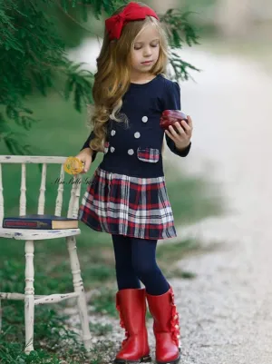 Girls Preppy Plaid Long Sleeve Tunic Dress