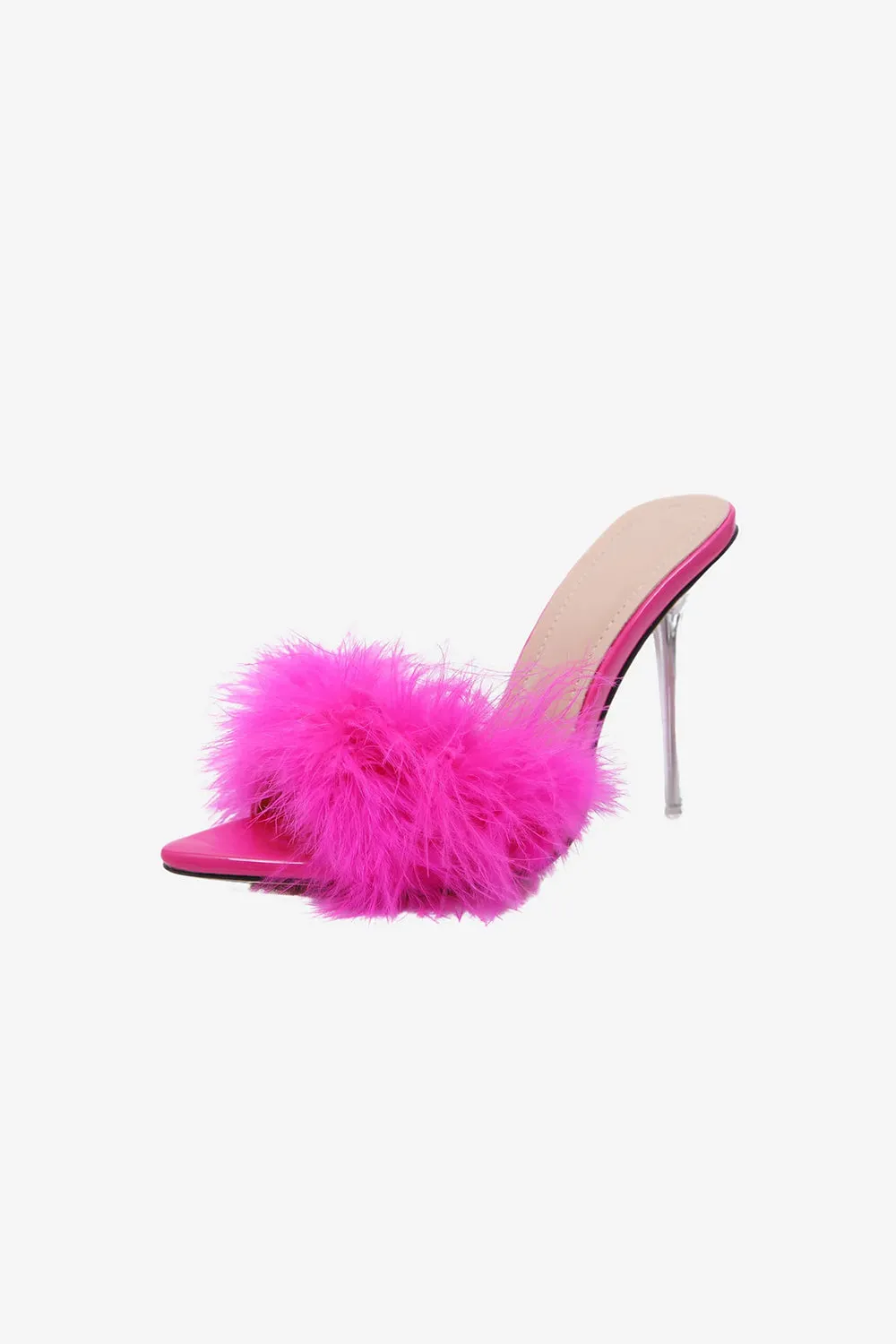 Hot Pink Feathers Pointed Toe Stiletto Sandals