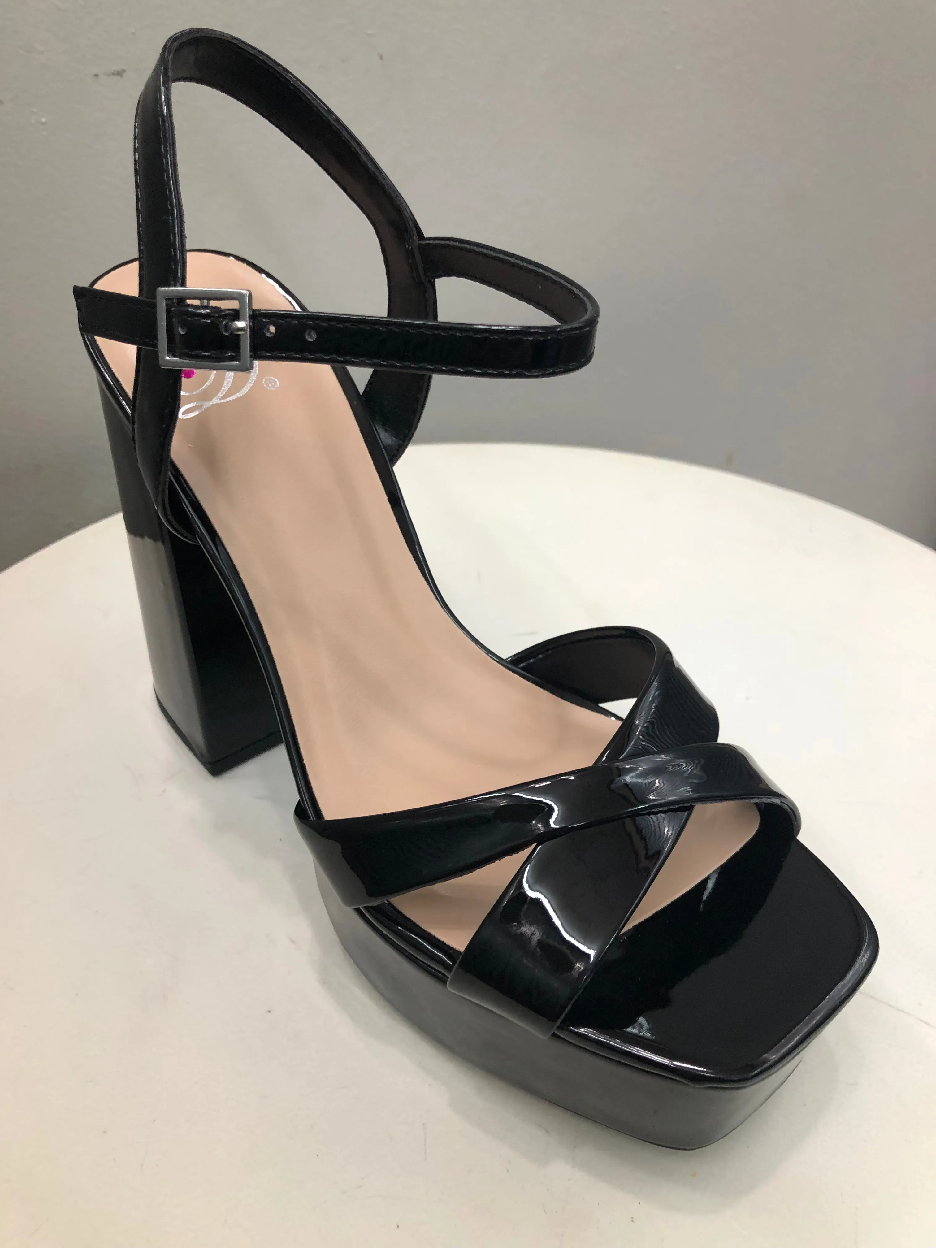 Ironed Platform Heel - Black Patent