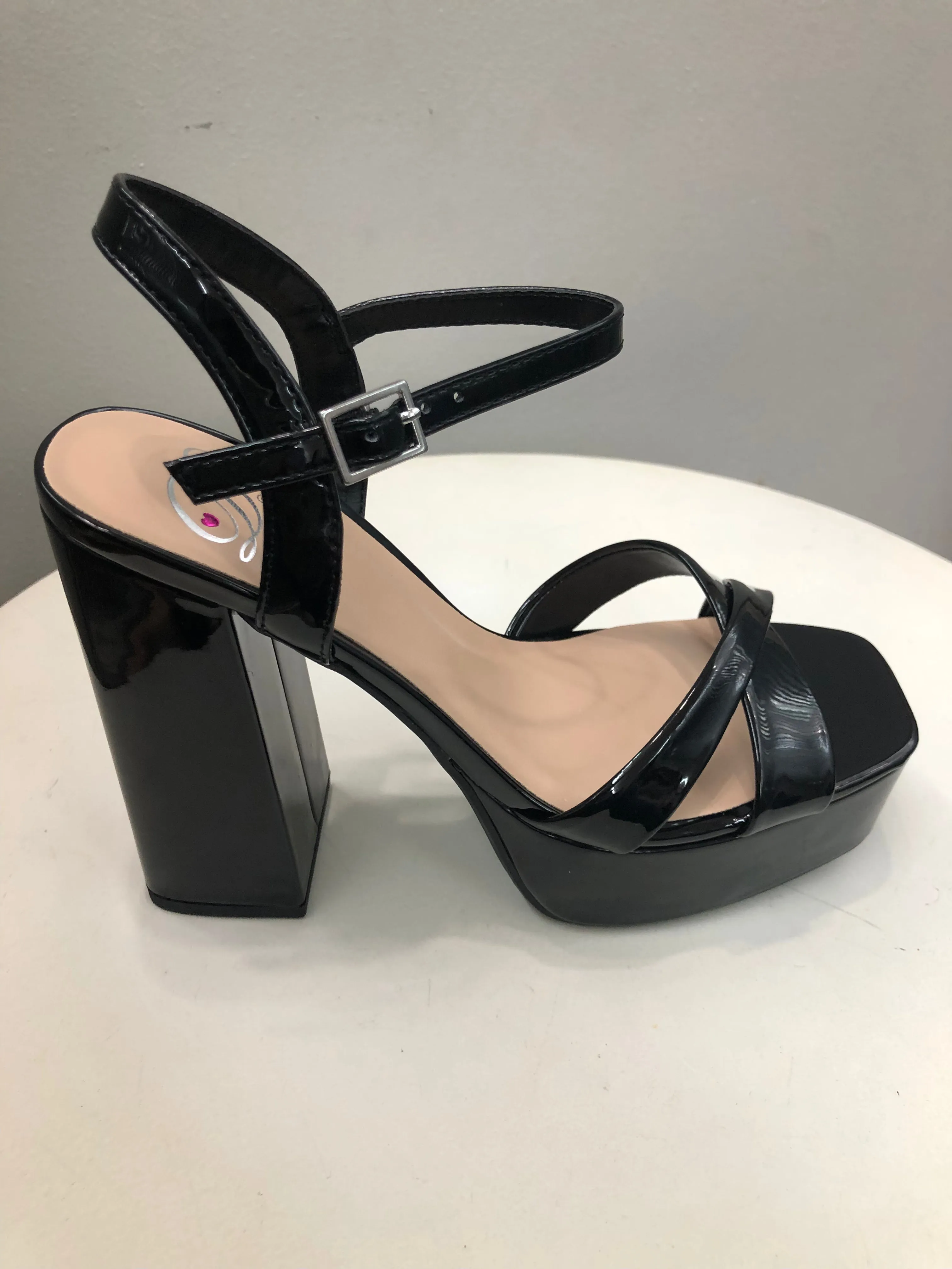 Ironed Platform Heel - Black Patent