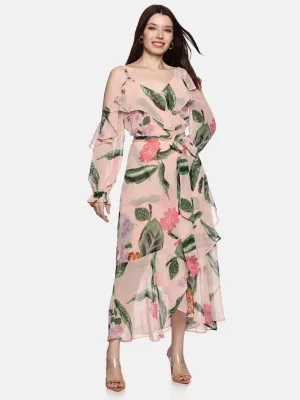 IS.U Floral Multicolor Ruffled Wrap Dress