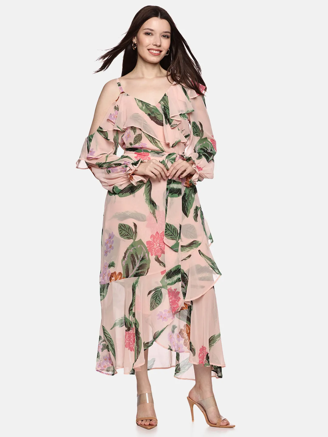 IS.U Floral Multicolor Ruffled Wrap Dress