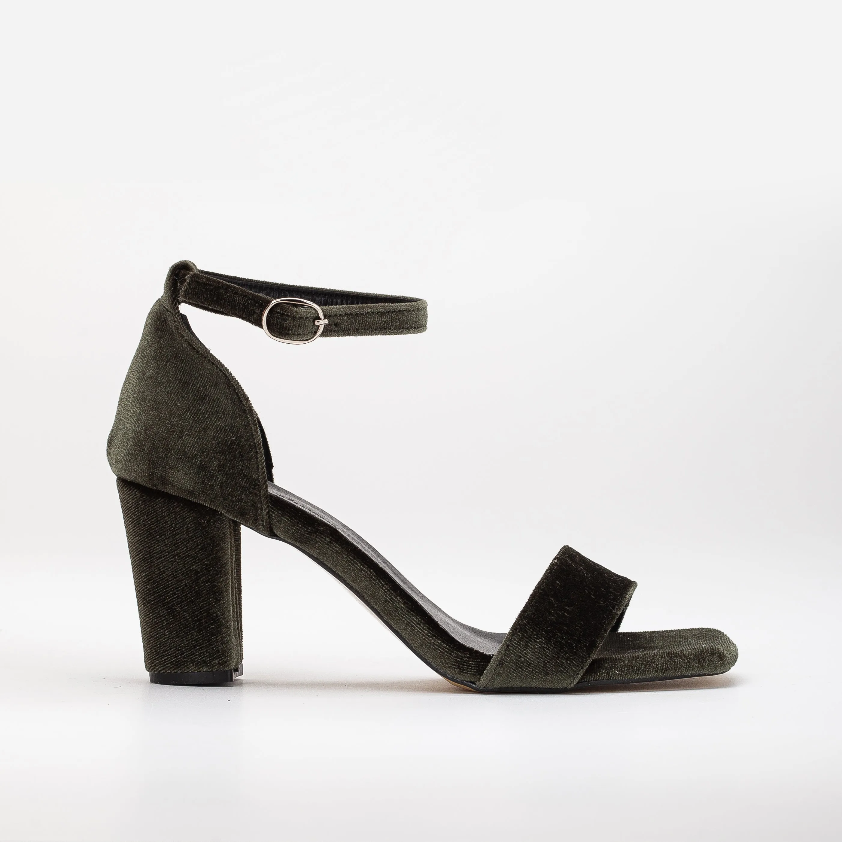 Jess - Olive Green Velvet Sandals