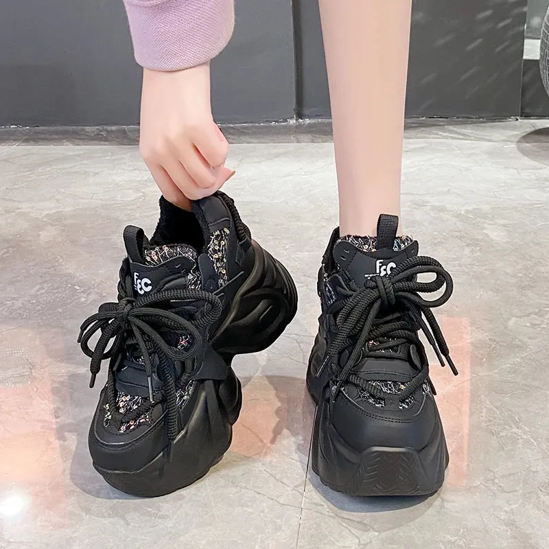 Joskaa 2024 New Black Sole Platform Sneakers