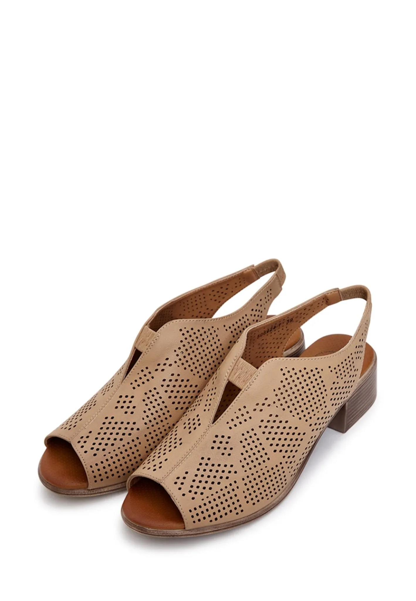 Leather Classic Block Heeled Sandals -  Brown