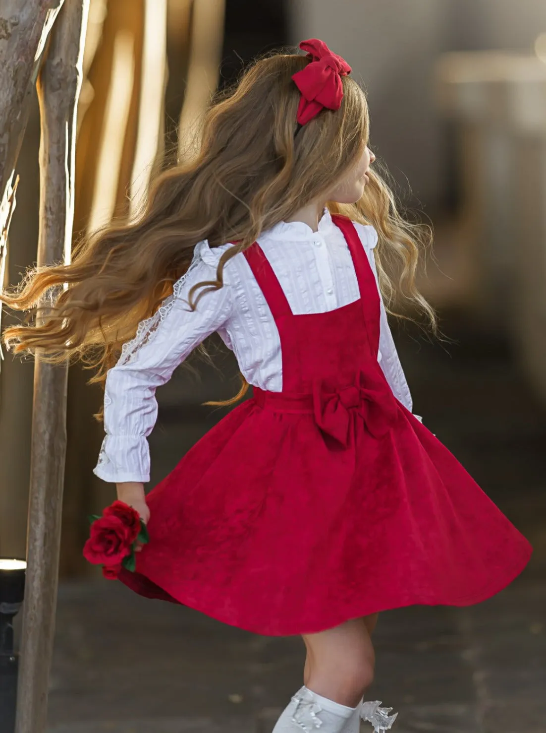 Lil Lady In Red Velvet Suspender Dress