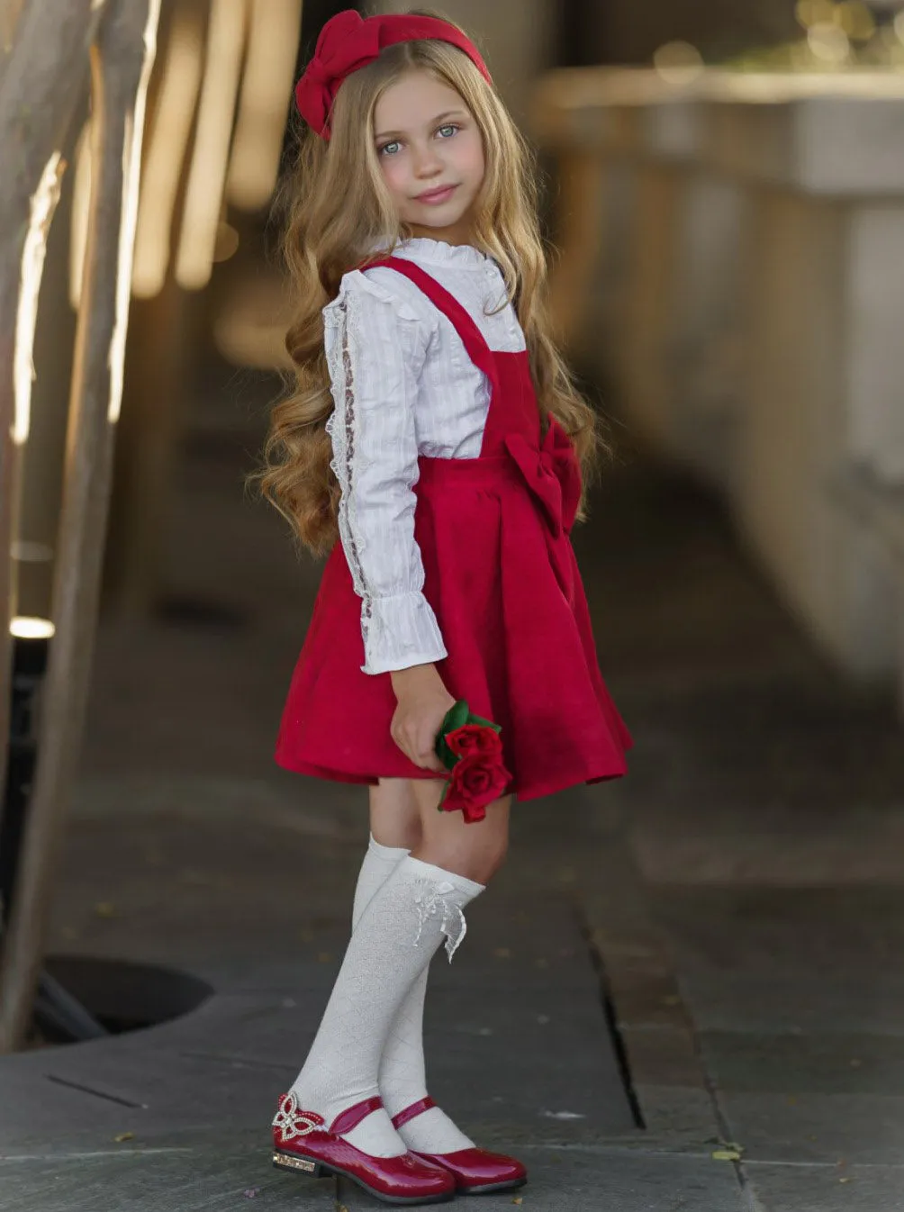 Lil Lady In Red Velvet Suspender Dress