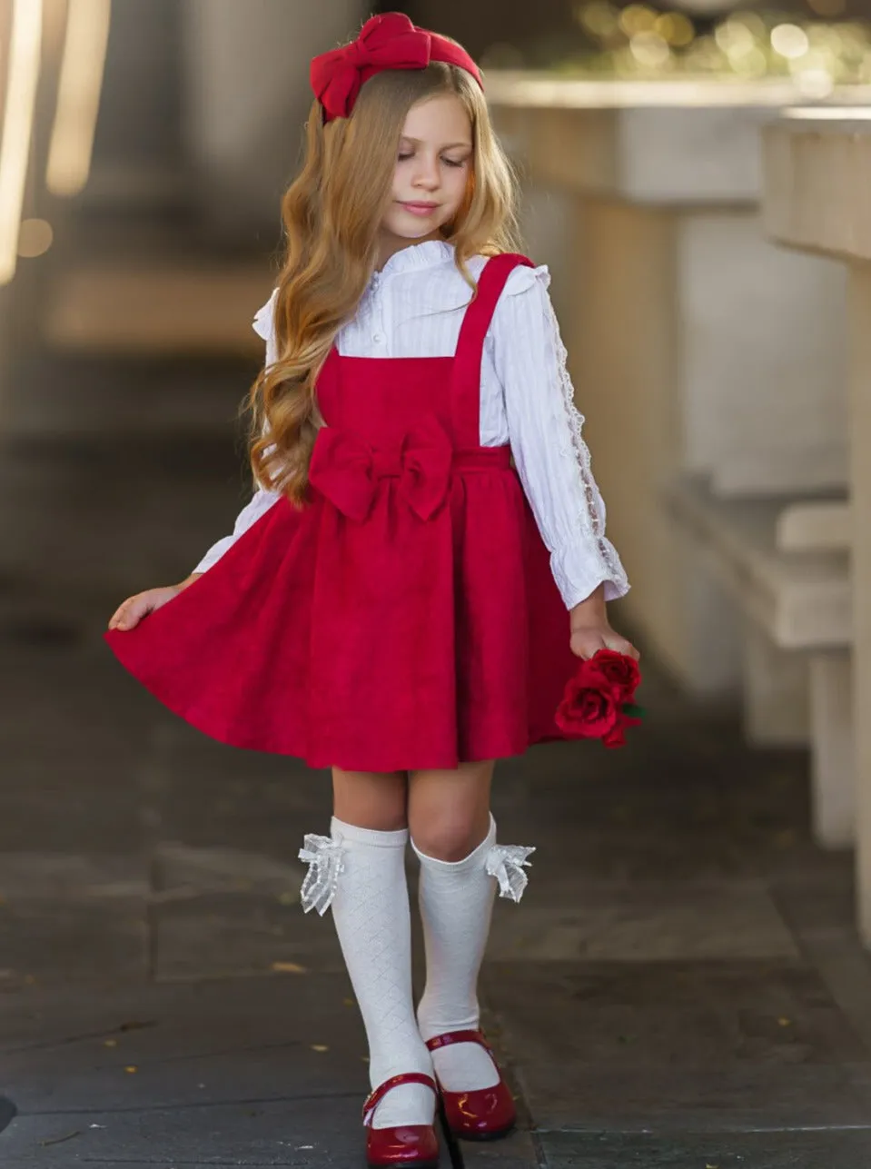 Lil Lady In Red Velvet Suspender Dress