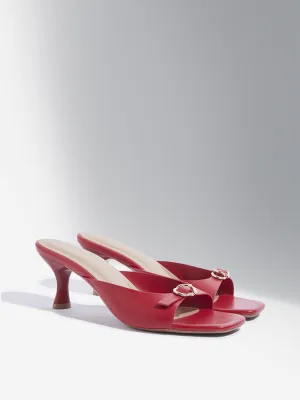 LUNA BLU Red Buckled Heel Sandals