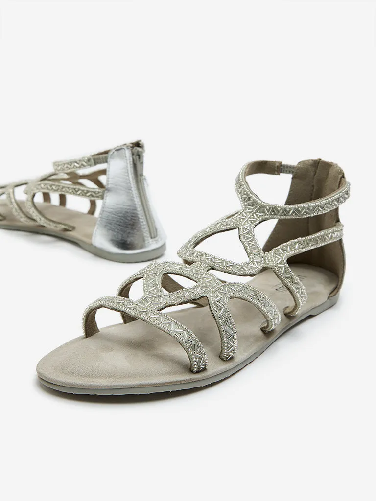 LUNA BLU Silver Embellished Sandals