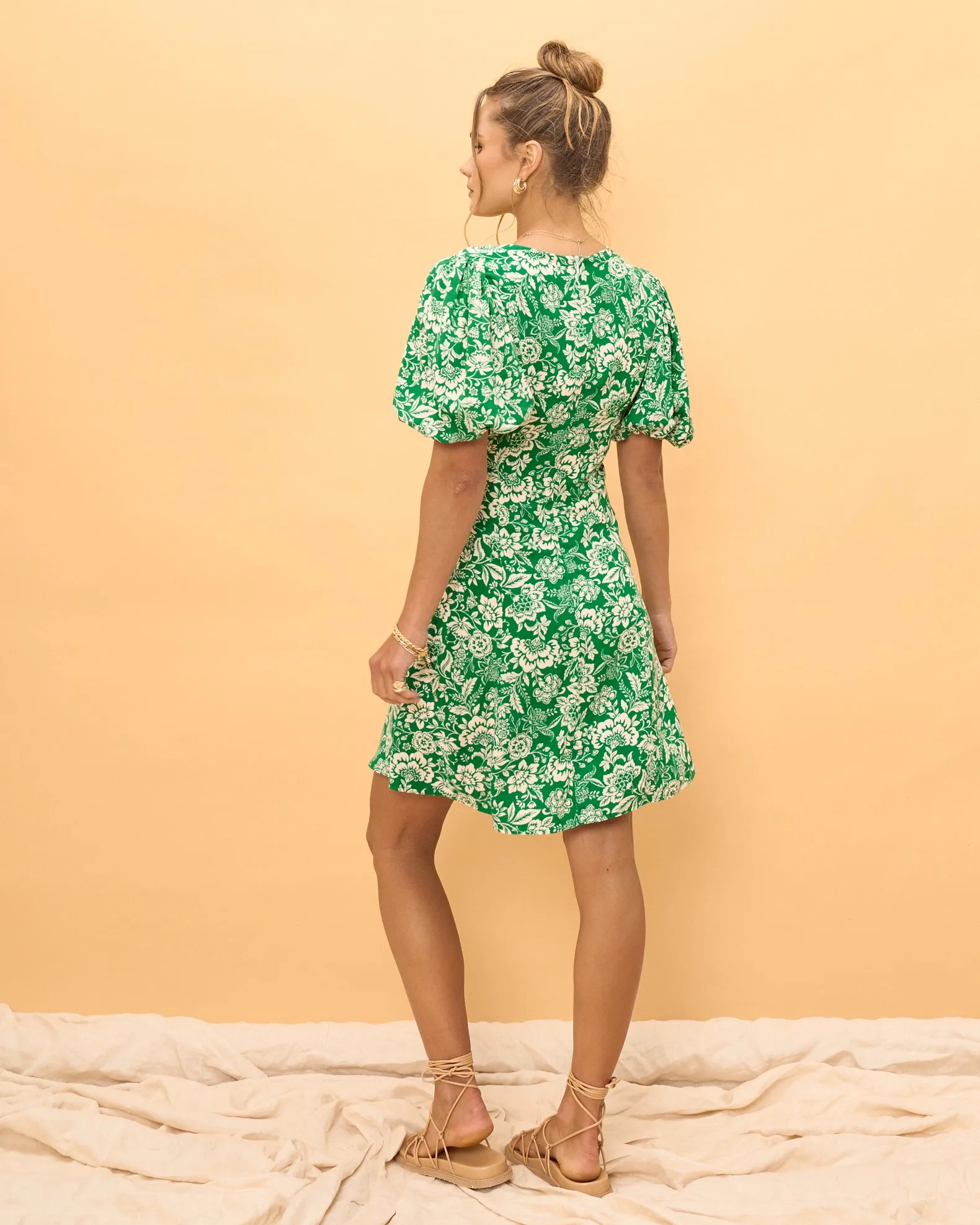 Miah Green Floral Twist Front Mini Dress