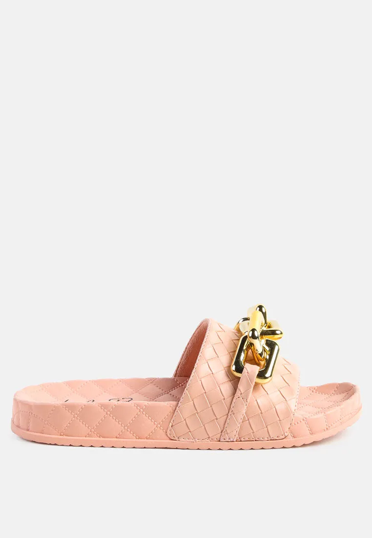 Miami Shot Bling Chain Strap Woven Slip On Flats