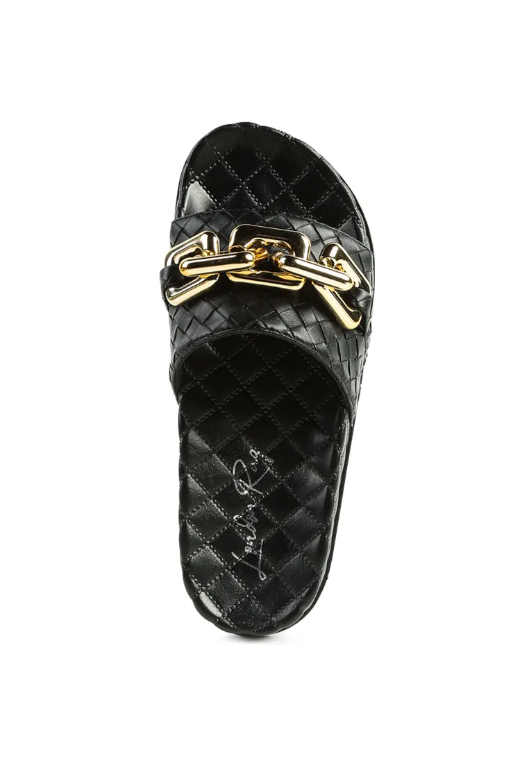 Miami Shot Bling Chain Strap Woven Slip On Flats