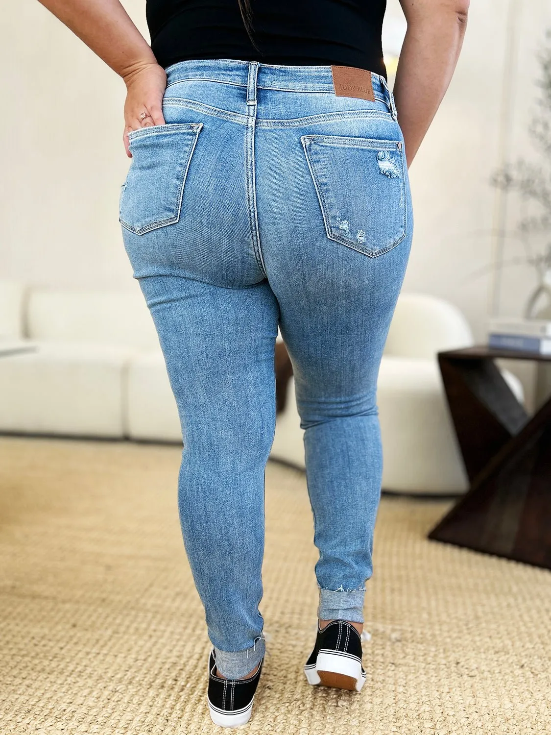 Mid Rise Destroy & Cuff Skinny Jeans - Judy Blue