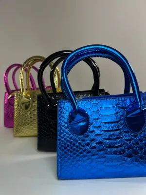 Mini Tote Metallic Faux Croc Crossbody