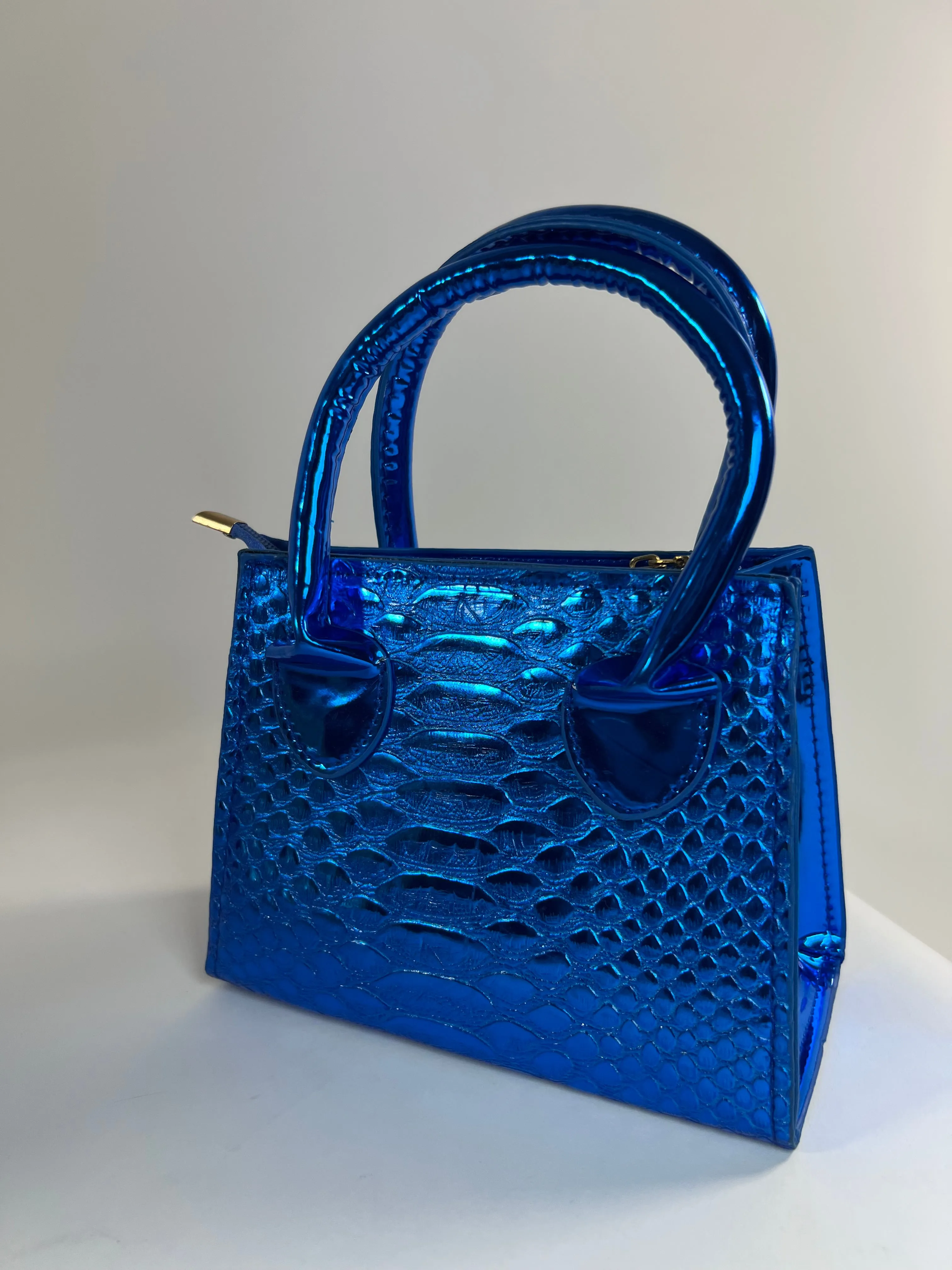 Mini Tote Metallic Faux Croc Crossbody