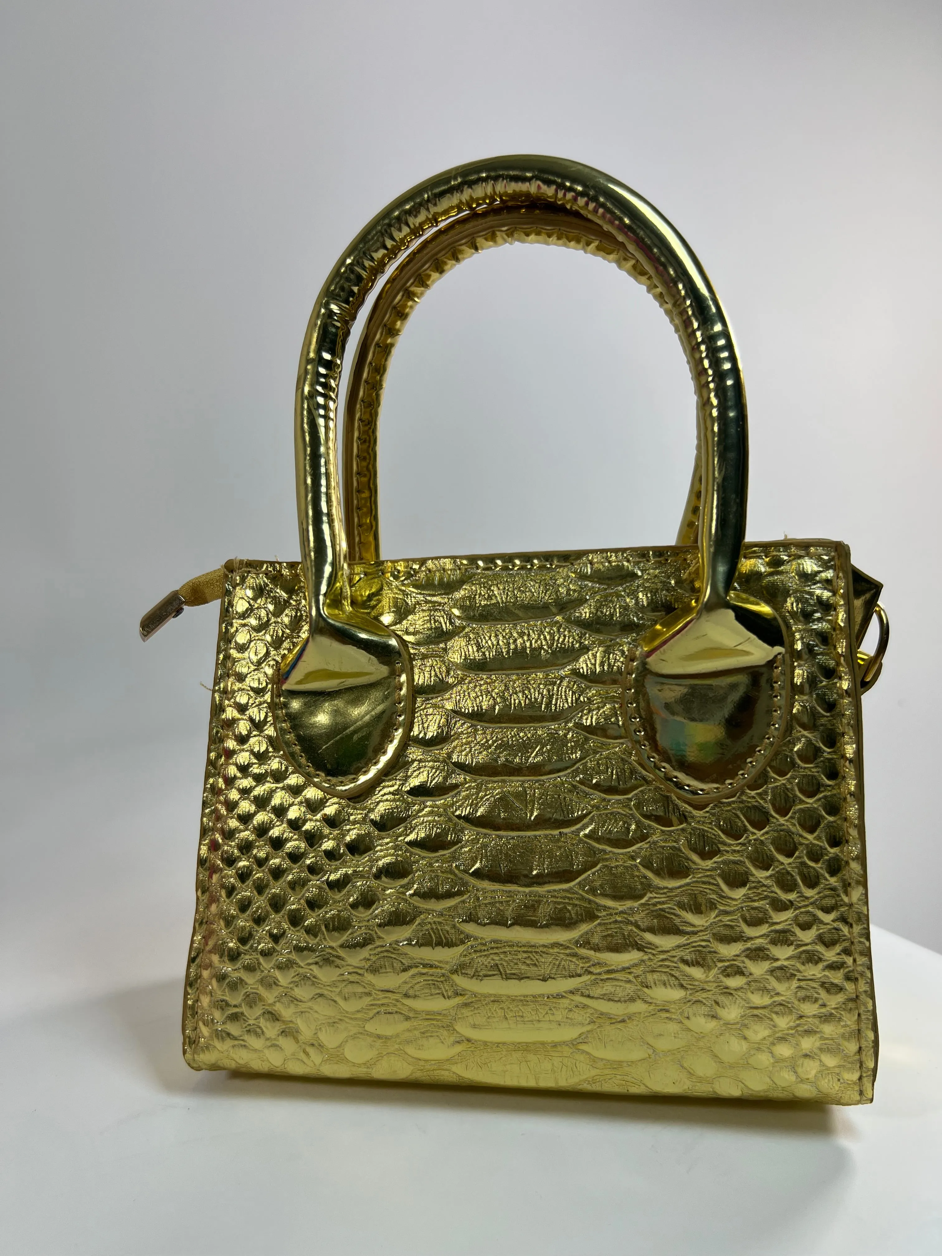 Mini Tote Metallic Faux Croc Crossbody