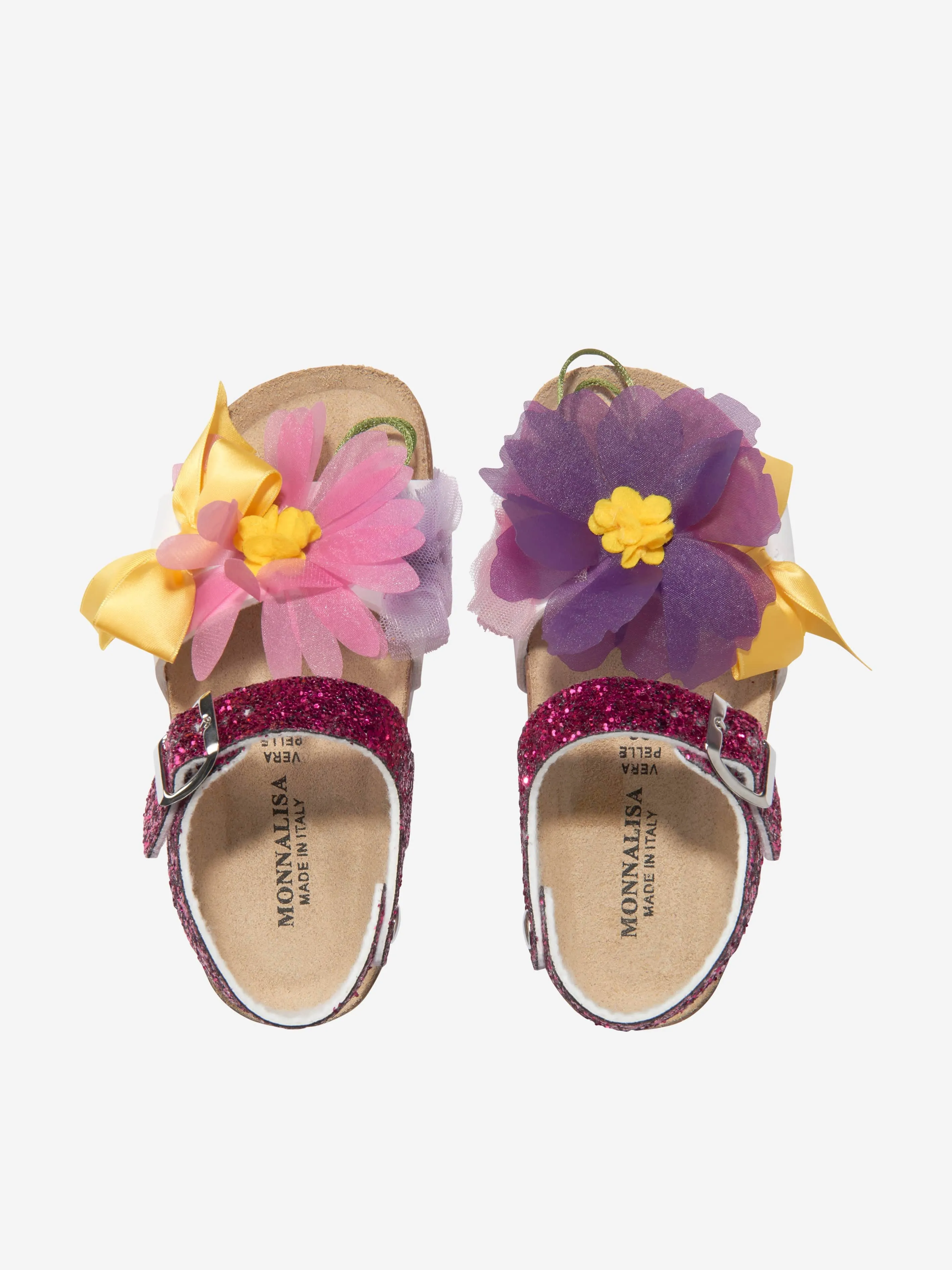 Monnalisa Girls Glitter Flower Sandals in Multicolour