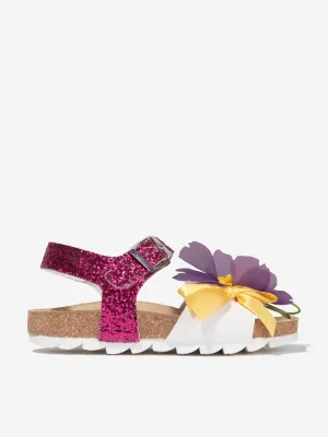 Monnalisa Girls Glitter Flower Sandals in Multicolour