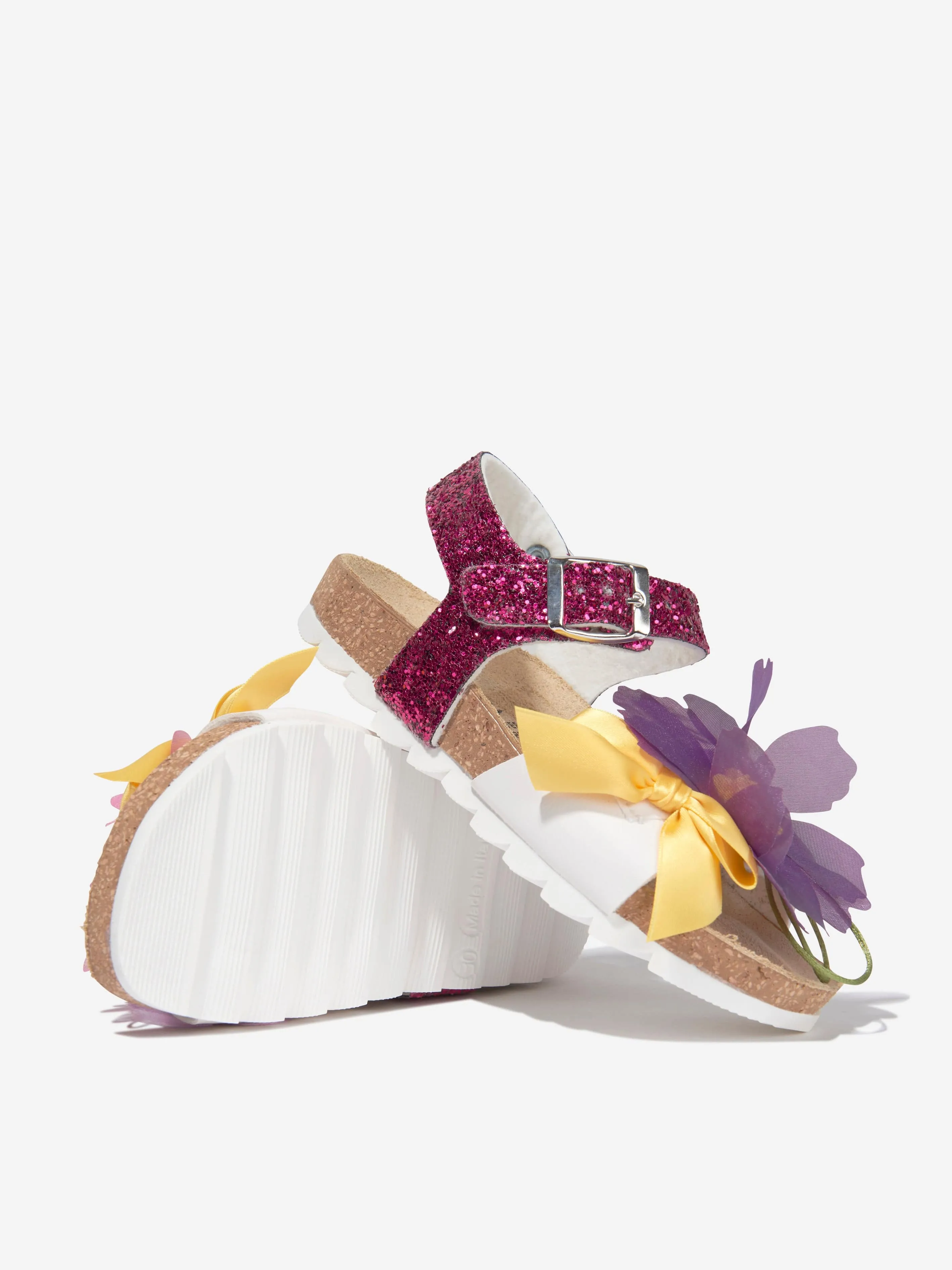 Monnalisa Girls Glitter Flower Sandals in Multicolour