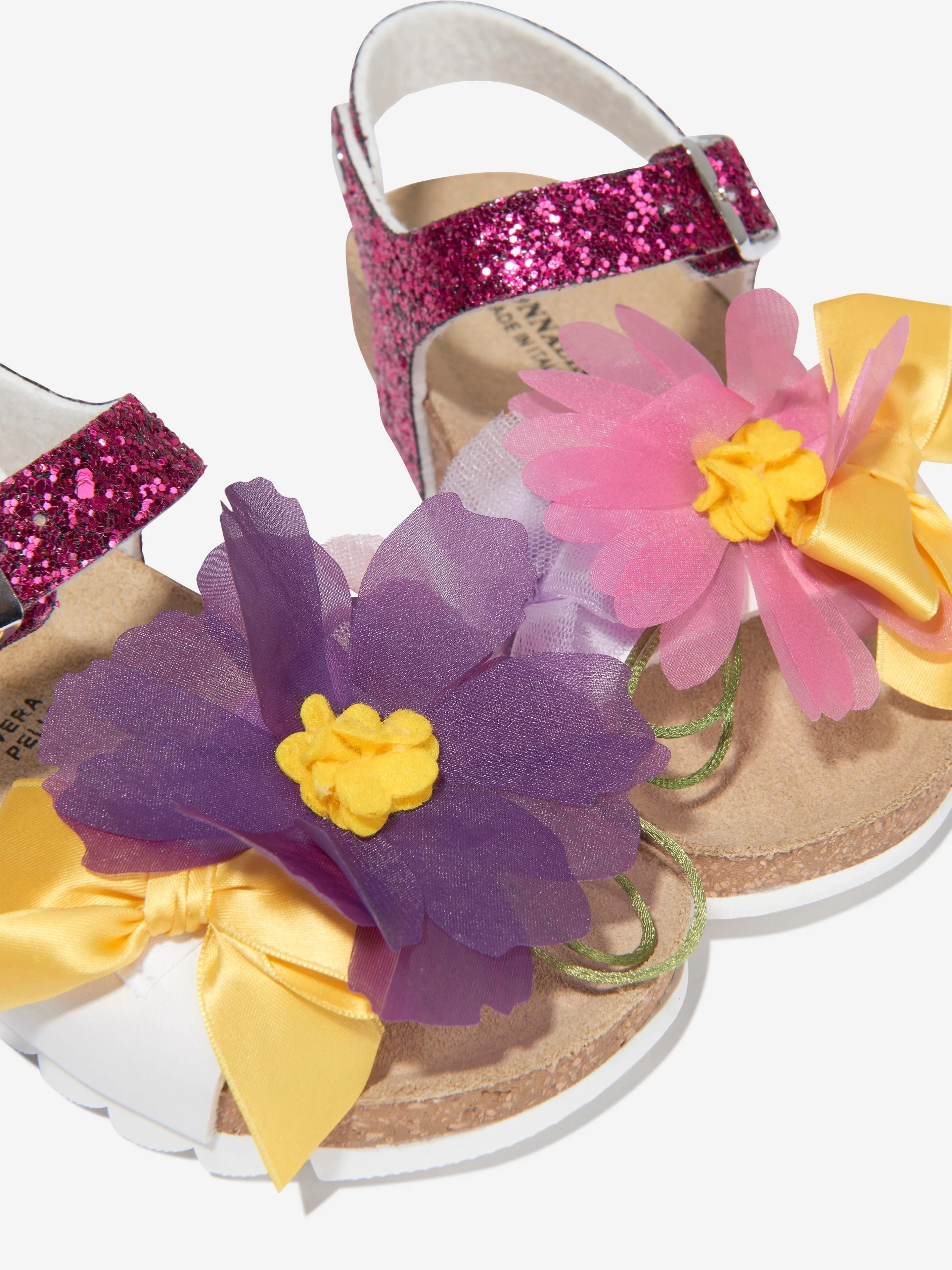 Monnalisa Girls Glitter Flower Sandals in Multicolour