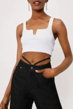 Notch Cut Out Square Neck Crop Top