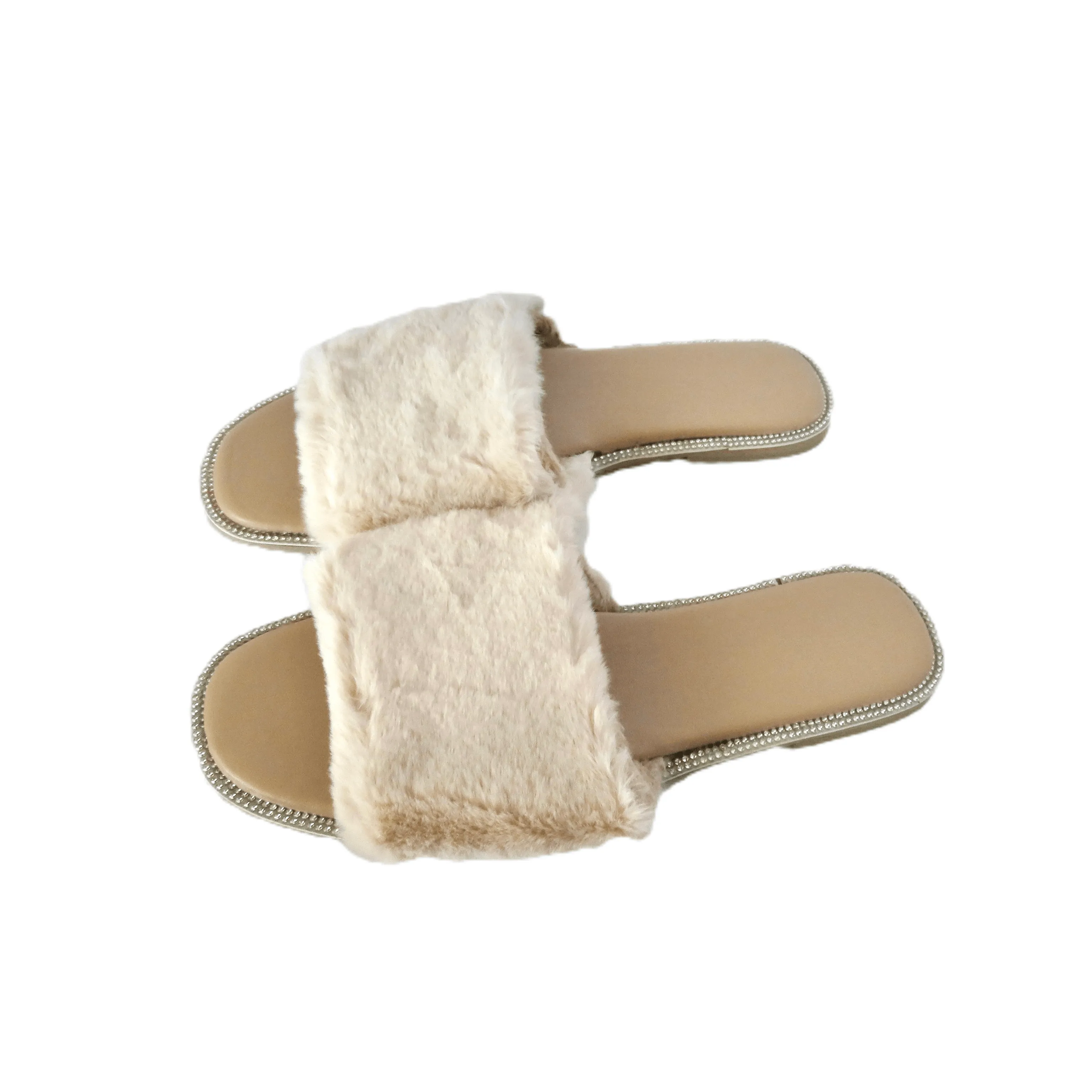 Nude Furry Diamond Slides