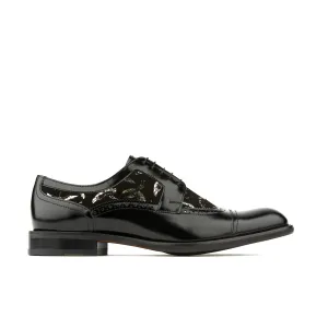 Orlando - Black Gold - Men's leather dressy shoe with toe cap and brogue detailing