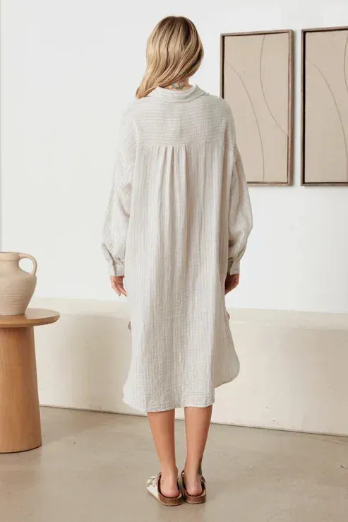 OVERSIZED POCKET HIGH-LOW HEM SHIRT DRESS