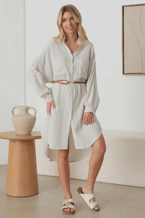 OVERSIZED POCKET HIGH-LOW HEM SHIRT DRESS