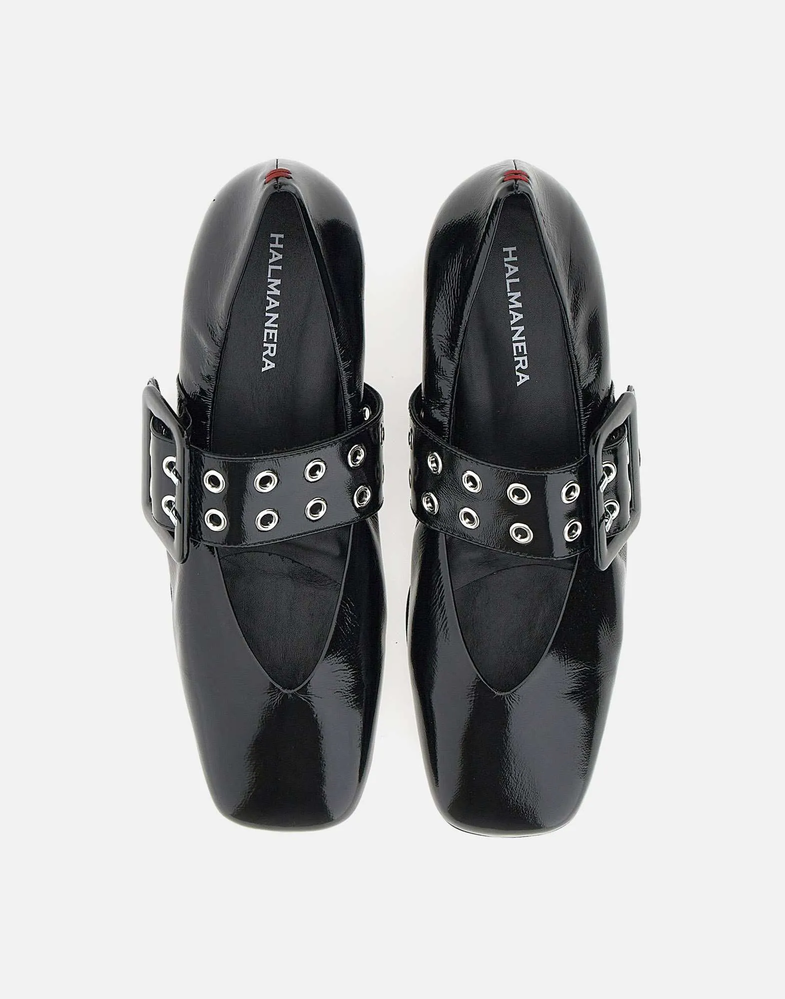 Peg Glaze Black Leather Flats