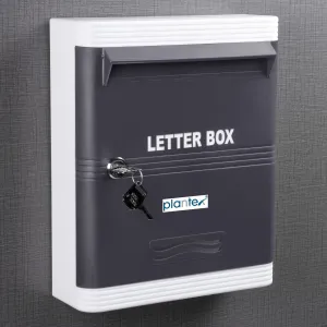 Plantex Virgin Plastic A4 Letter Box - Mail Box/Outdoor Mailboxes Home Decoration with Key Lock (Grey & White) - Wall Mount