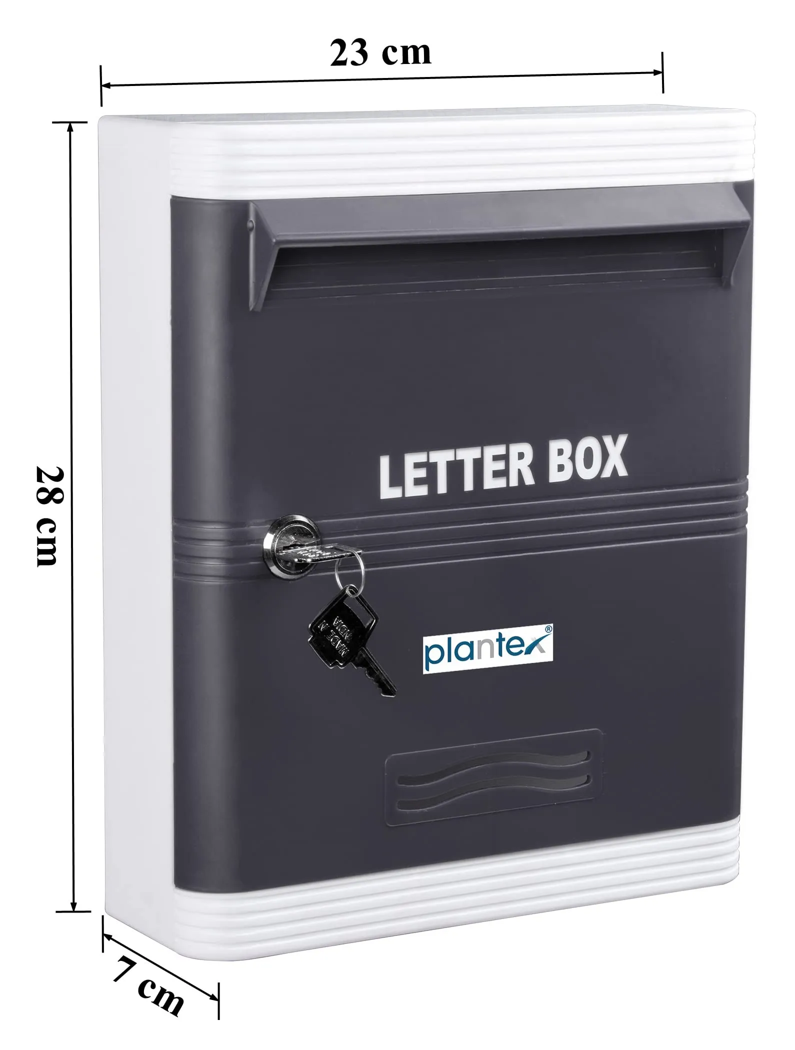 Plantex Virgin Plastic A4 Letter Box - Mail Box/Outdoor Mailboxes Home Decoration with Key Lock (Grey & White) - Wall Mount