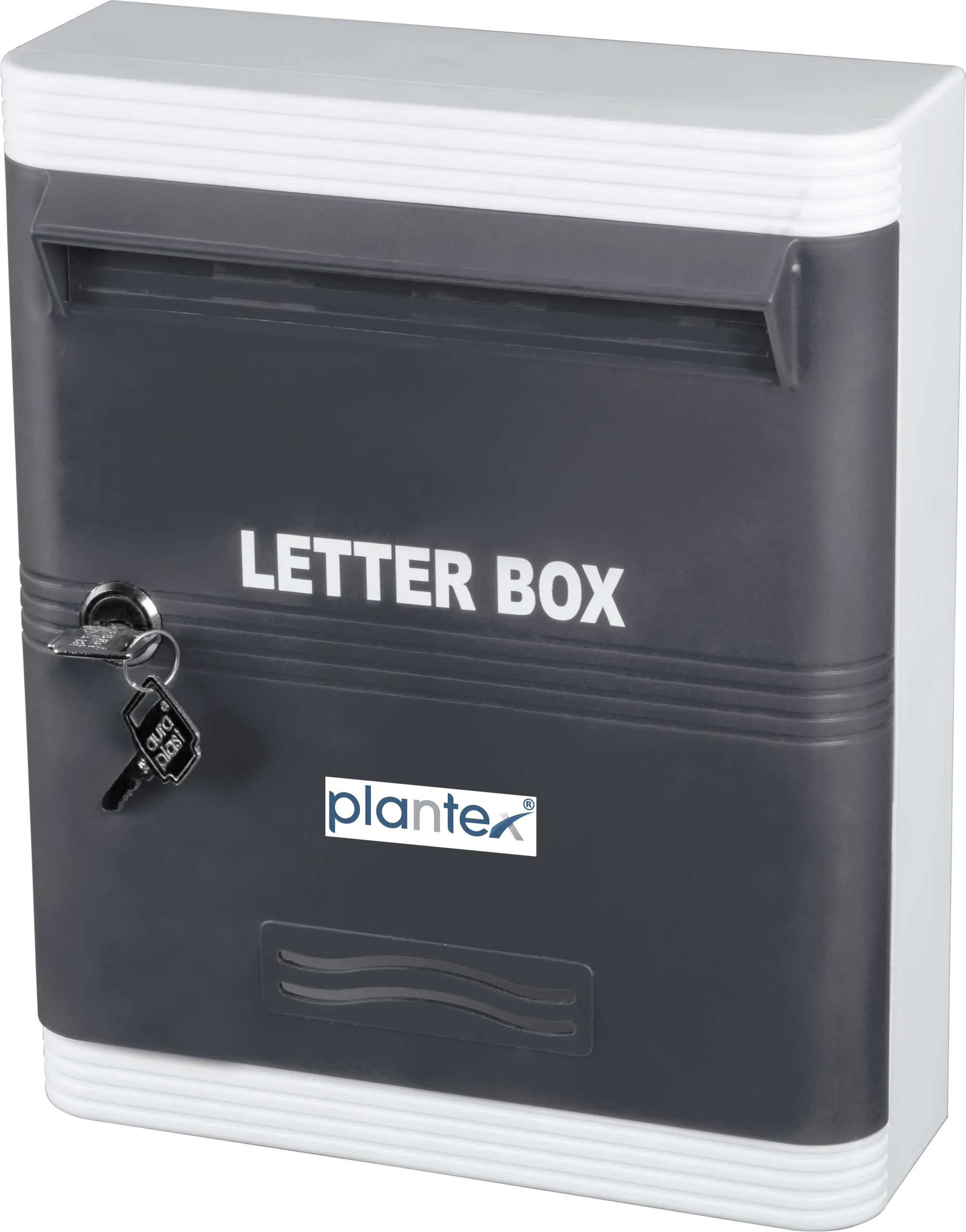 Plantex Virgin Plastic A4 Letter Box - Mail Box/Outdoor Mailboxes Home Decoration with Key Lock (Grey & White) - Wall Mount