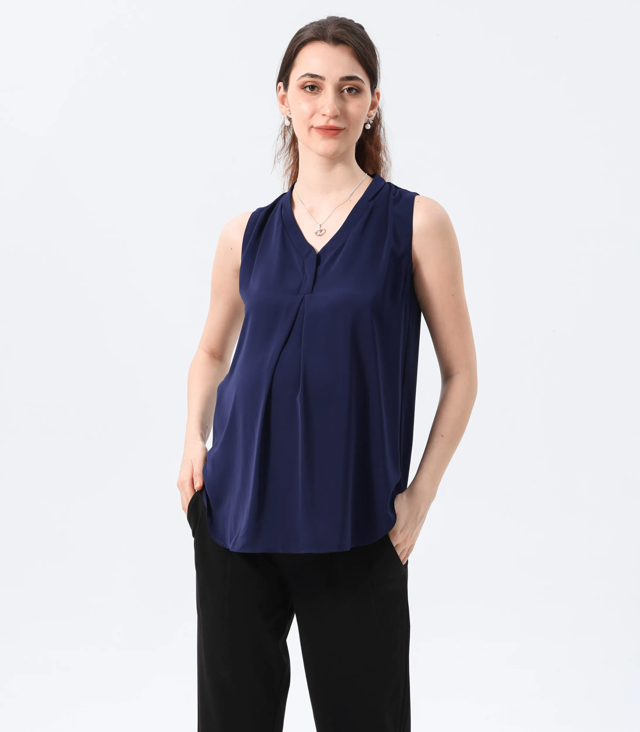 Pleat Front V-Neck Maternity Blouse