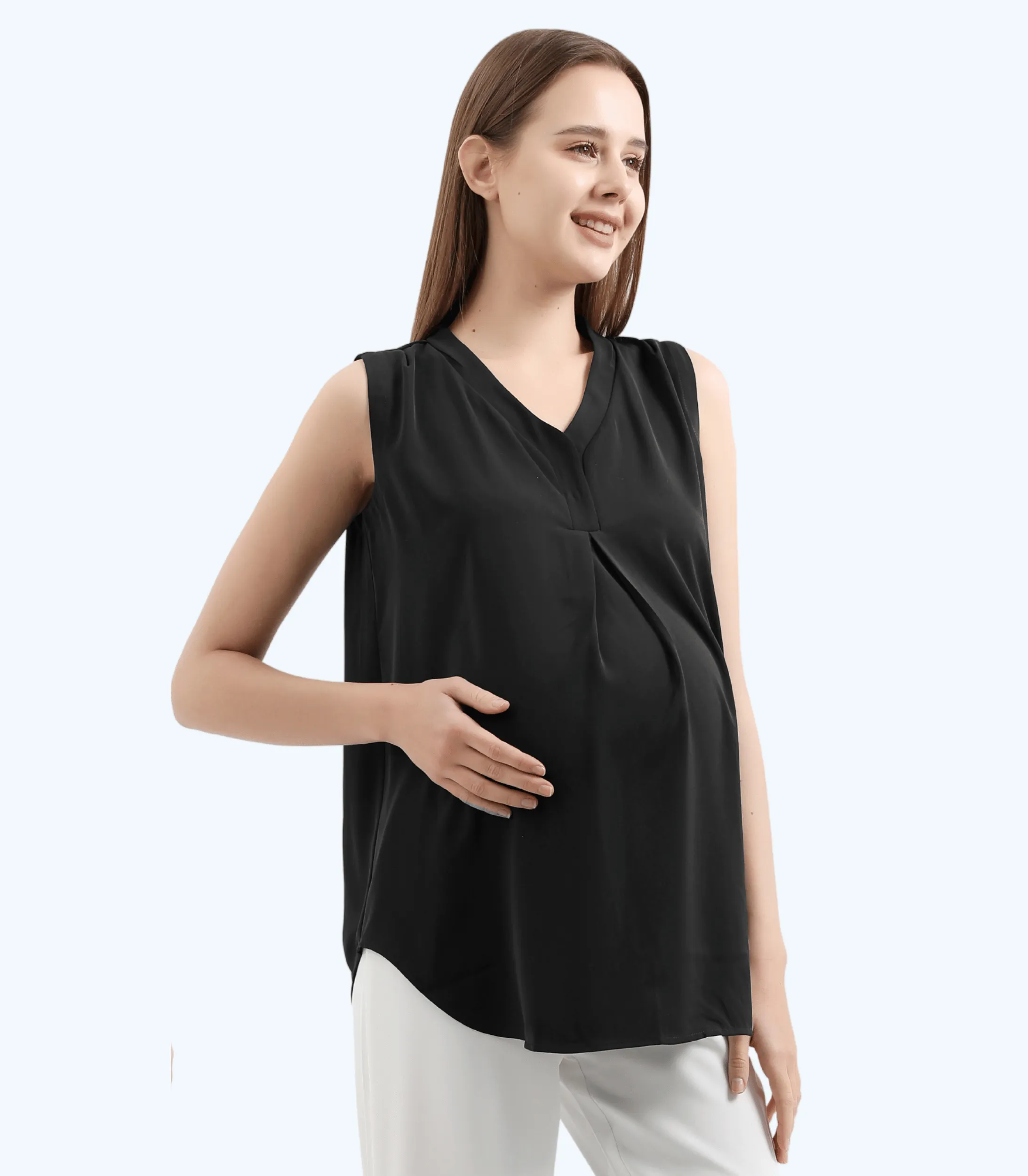 Pleat Front V-Neck Maternity Blouse