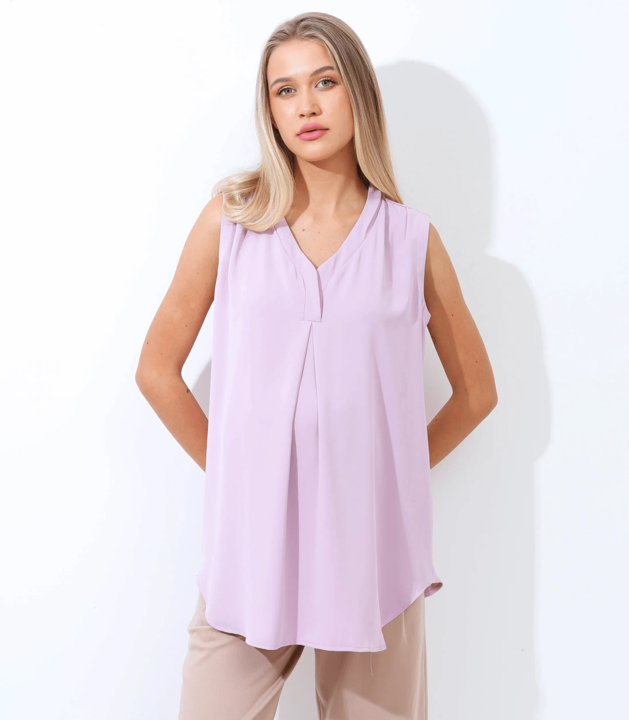 Pleat Front V-Neck Maternity Blouse