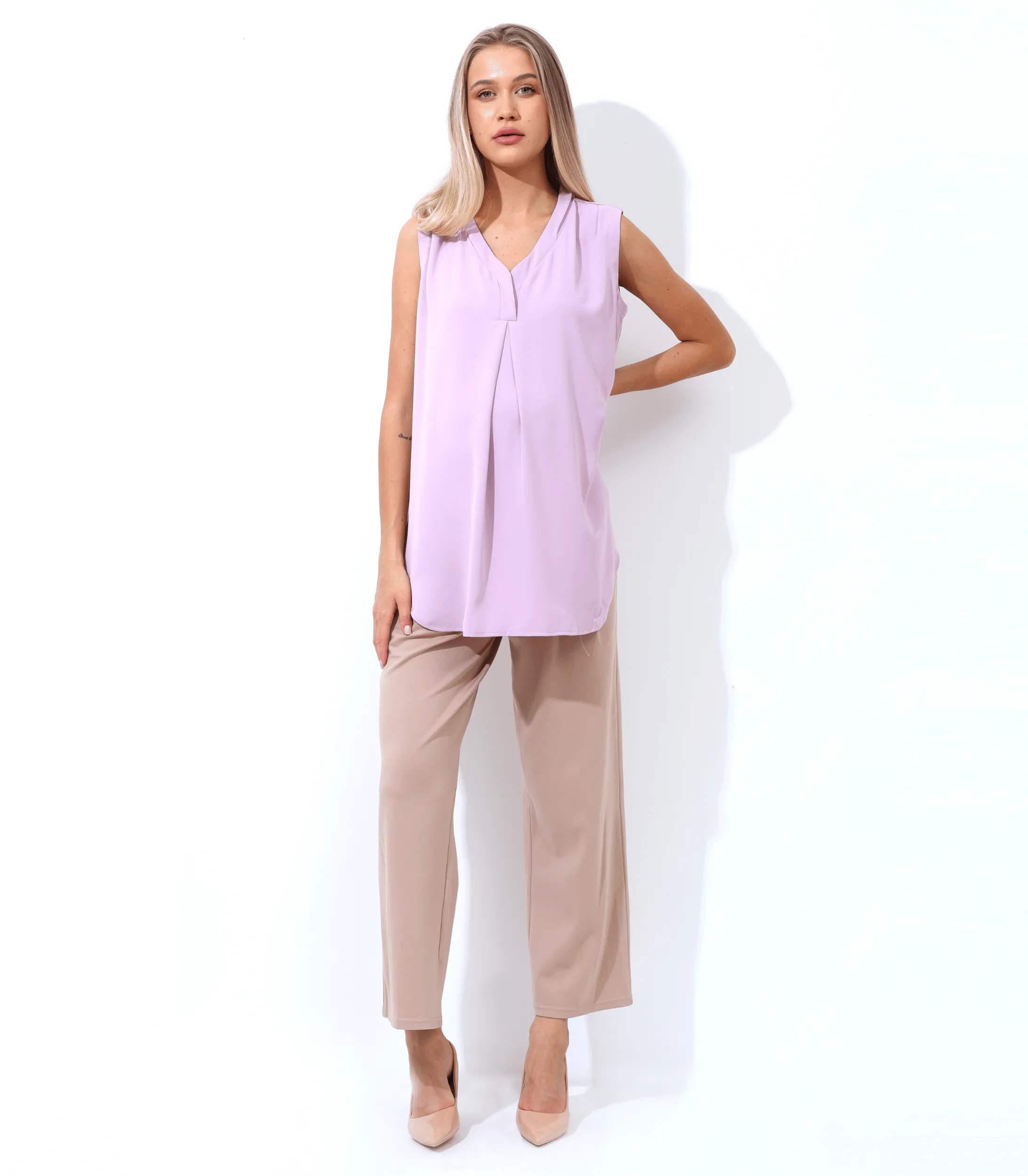 Pleat Front V-Neck Maternity Blouse