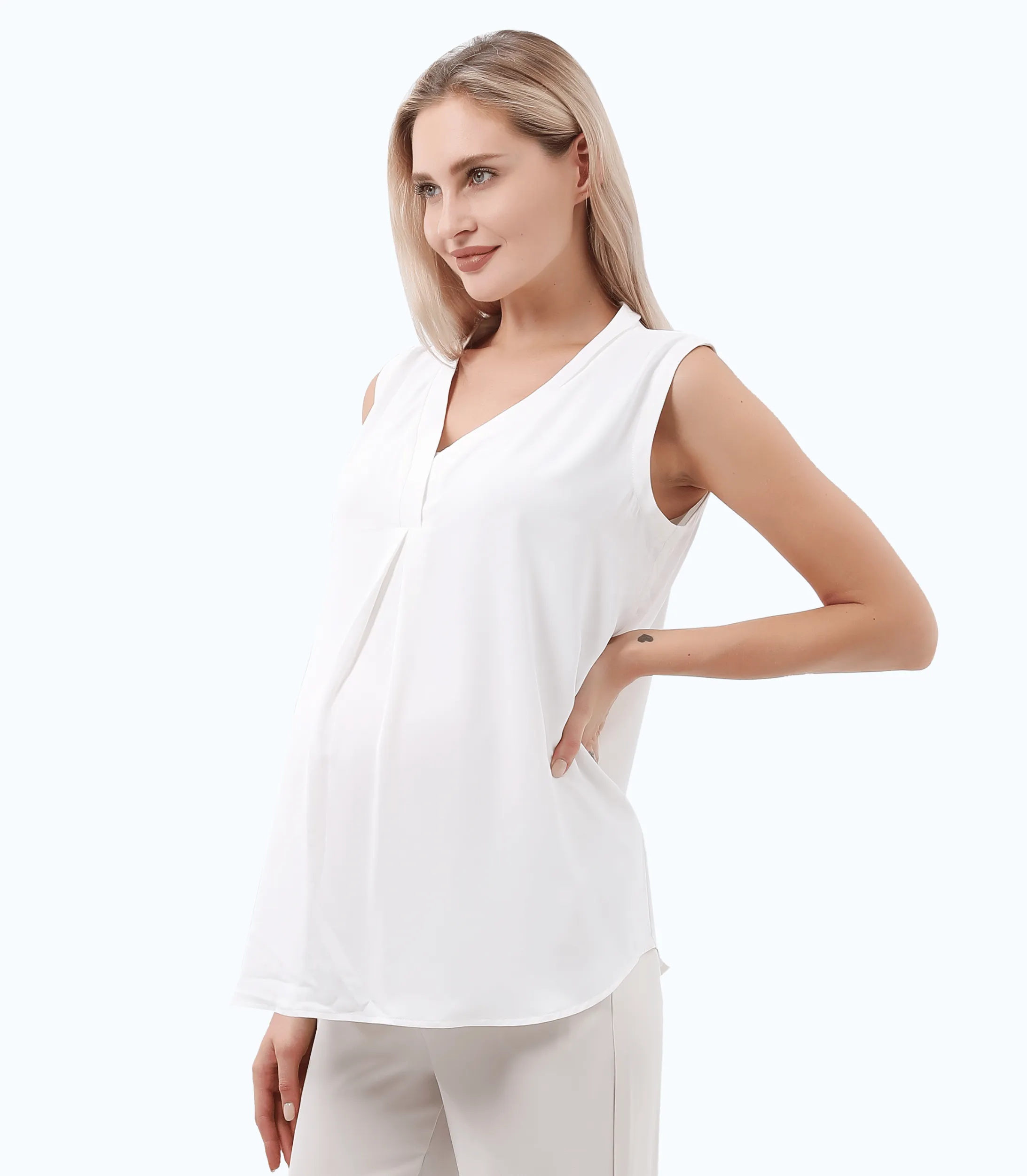 Pleat Front V-Neck Maternity Blouse