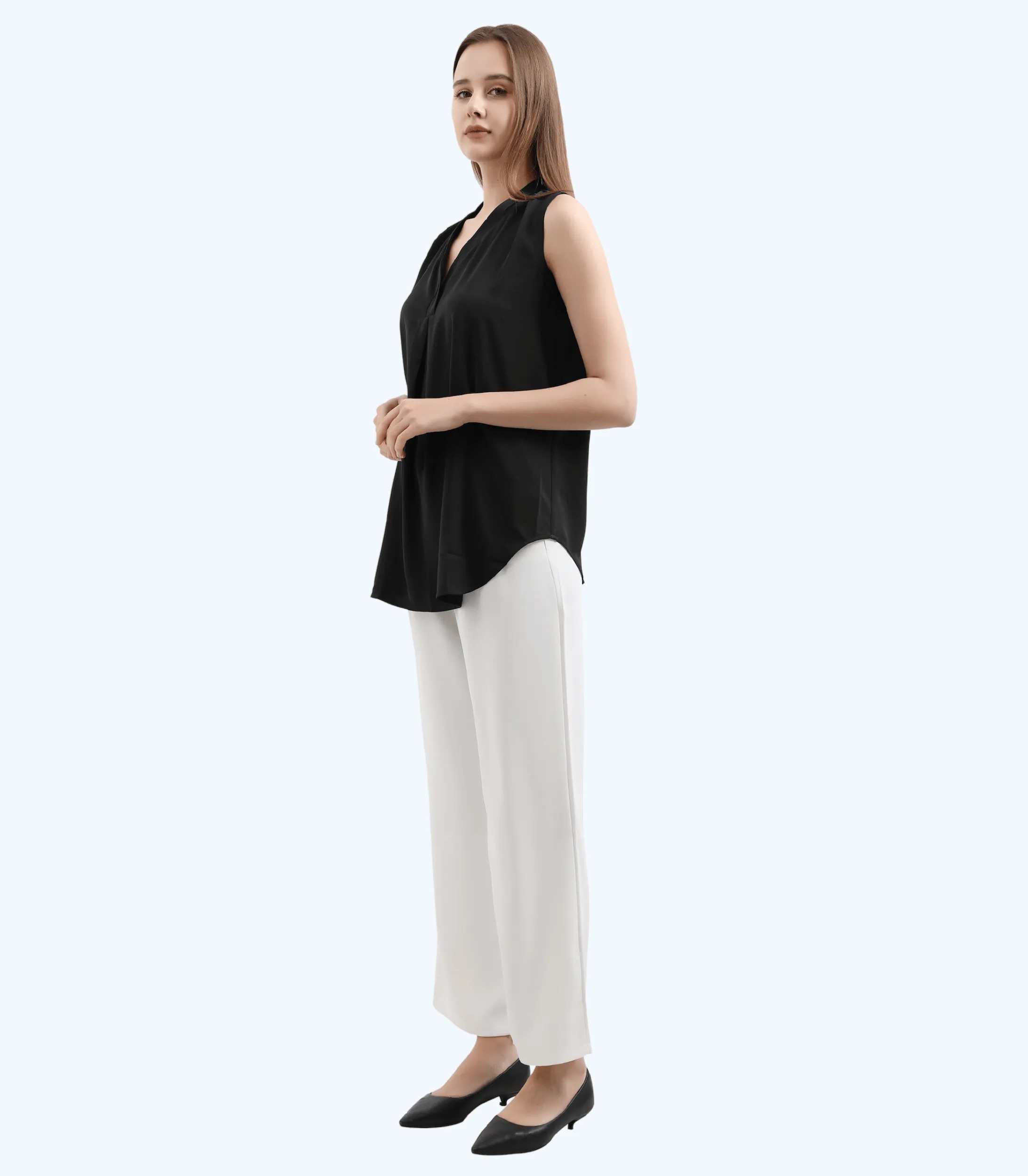 Pleat Front V-Neck Maternity Blouse