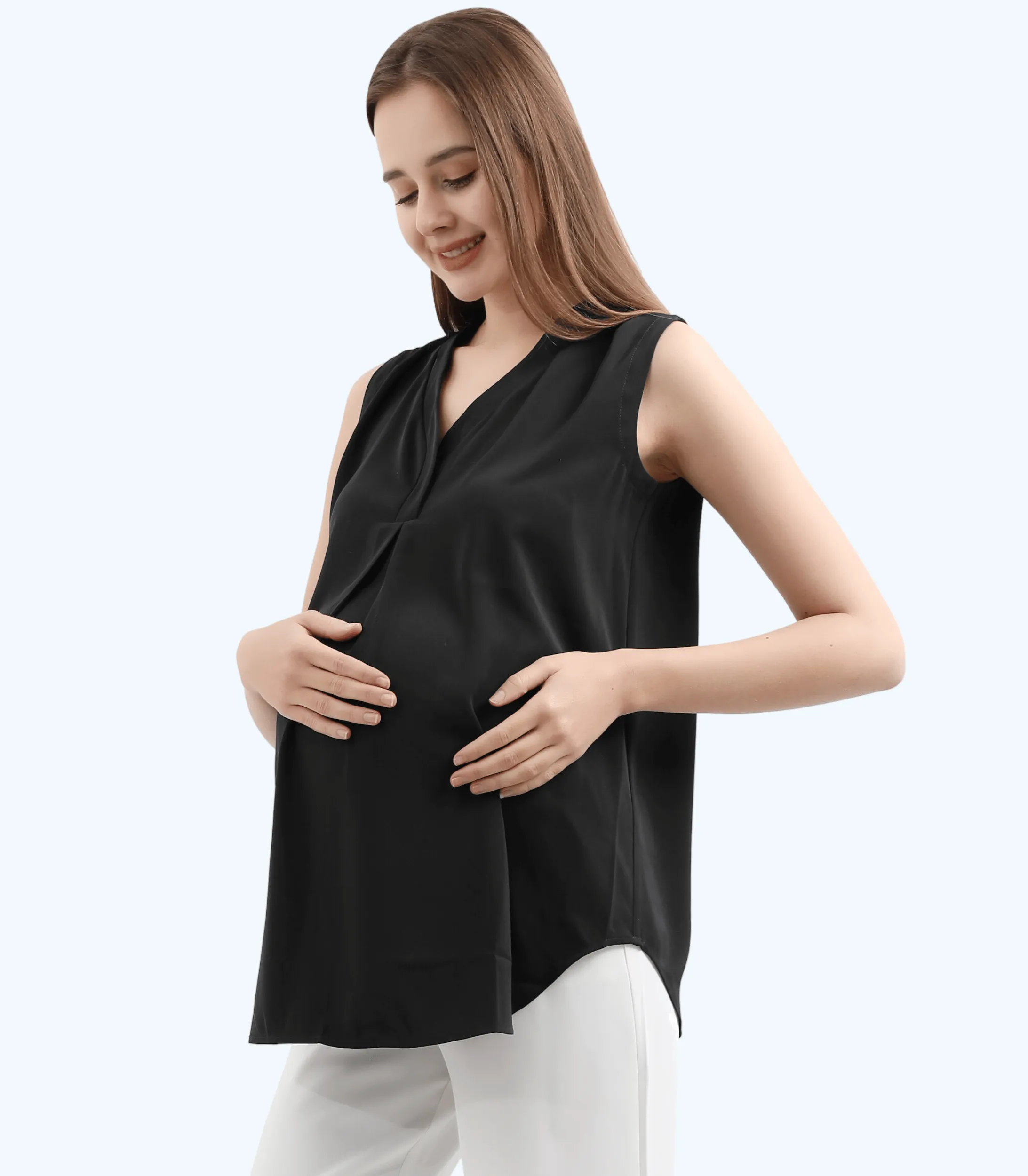 Pleat Front V-Neck Maternity Blouse