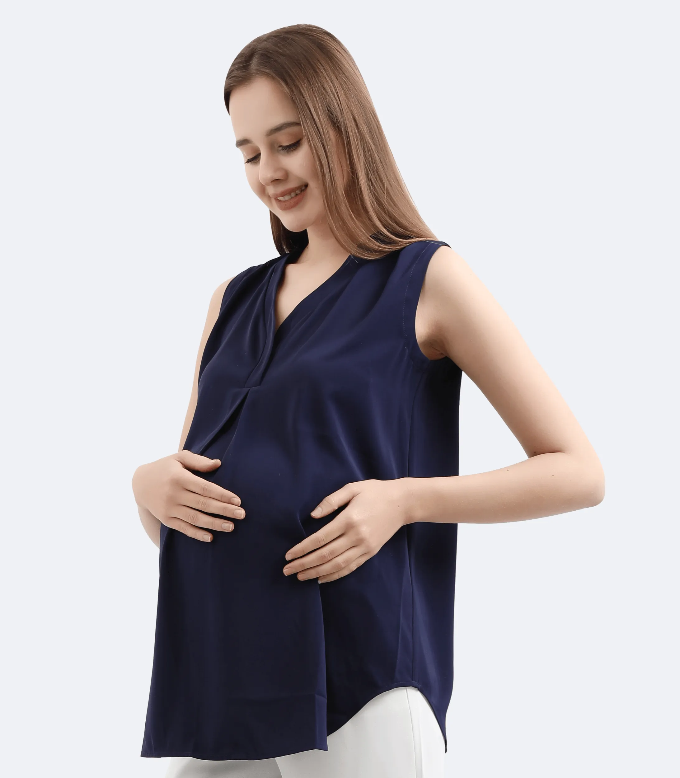 Pleat Front V-Neck Maternity Blouse