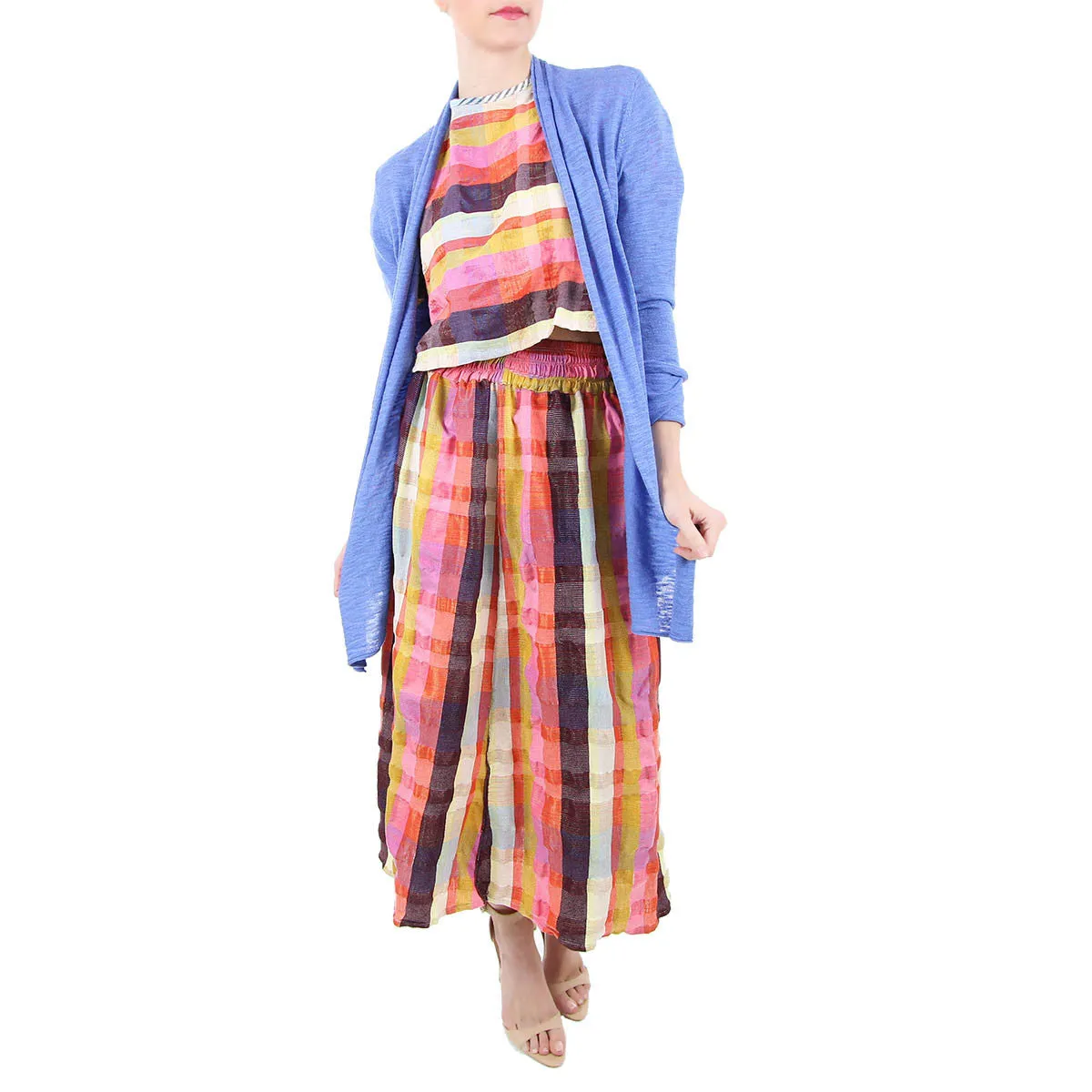 Ra Ra Elastic Waist Midi Skirt in Spectrum Plaid