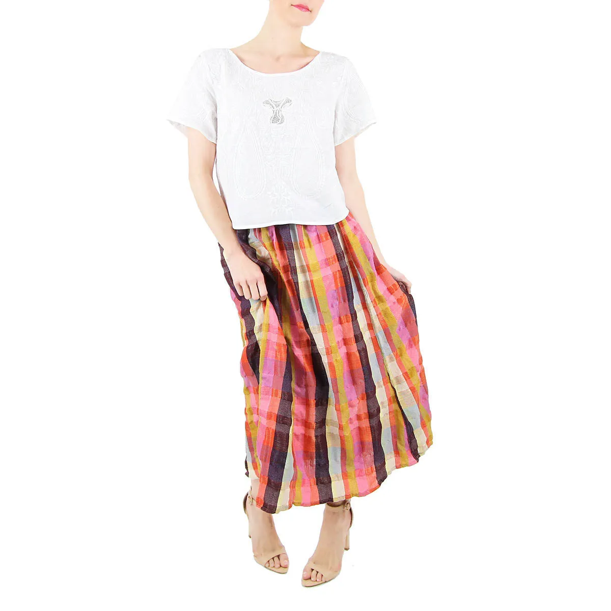 Ra Ra Elastic Waist Midi Skirt in Spectrum Plaid