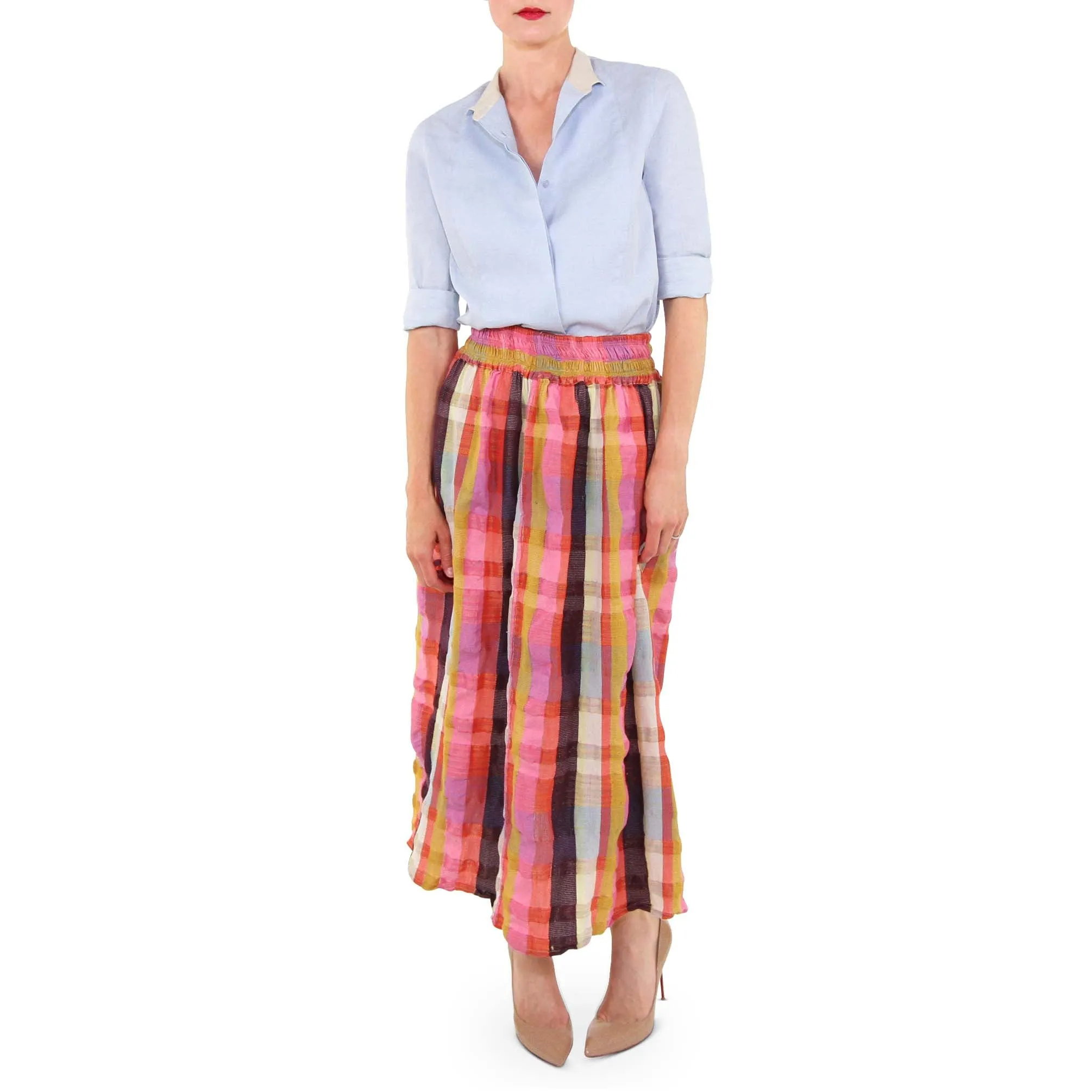 Ra Ra Elastic Waist Midi Skirt in Spectrum Plaid